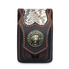 Cool Handmade Indian SKull Leather Mens Cigarette Case with Lighter Holder Belt Loop for Men - iwalletsmen