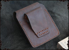 Handmade Coffee Leather Mens Cool Zippo Cigarette Case with Lighter Holder Belt Loop for Men - iwalletsmen