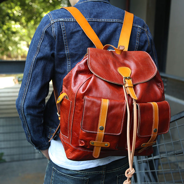 Cool Handmade Leather Mens Backpack Travel Backpacks Laptop Backpack for men - iwalletsmen