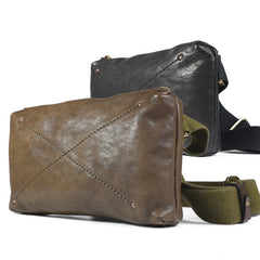 Handmade Leather Mens Brown Fanny Pack Hip Pack Black Chest Bag Sling Bag for Men - iwalletsmen