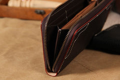 Cool Handmade Leather Coffee Mens Clutch Vintage Zipper Wallet for Men