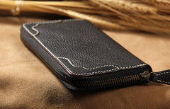 Cool Handmade Leather Coffee Mens Clutch Vintage Zipper Wallet for Men