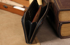 Cool Handmade Leather Coffee Mens Clutch Vintage Zipper Wallet for Men
