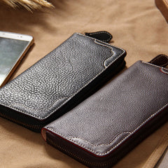 Cool Handmade Leather Black Mens Clutch Vintage Zipper Wallet for Men