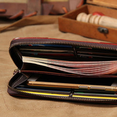 Cool Handmade Leather Coffee Mens Clutch Vintage Zipper Wallet for Men