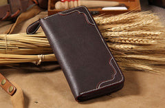 Cool Handmade Leather Black Mens Clutch Vintage Zipper Wallet for Men