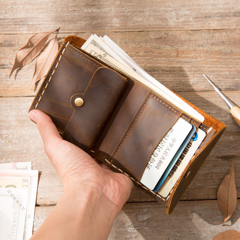 Cool Handmade Leather Mens Small Wallets Bifold Vintage billfold Wallet for Men - iwalletsmen