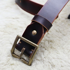 Cool Handmade Red Brown Leather Mens Belt Leather Belt for Men - iwalletsmen