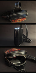 Cool Handmade Tooled Leather Tang Lion Sling Bag Chest Bag One Shoulder Backpack For Men - iwalletsmen