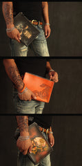 Cool Handmade Tooled Leather Tan Floral Clutch Wallet Wristlet Bag Clutch Purse For Men - iwalletsmen