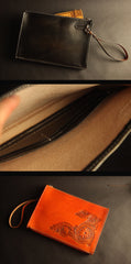 Cool Handmade Tooled Leather Tan Floral Clutch Wallet Wristlet Bag Clutch Purse For Men - iwalletsmen
