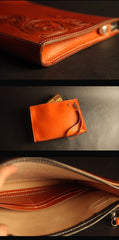 Cool Handmade Tooled Leather Tan Floral Clutch Wallet Wristlet Bag Clutch Purse For Men - iwalletsmen