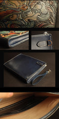 Cool Handmade Tooled Leather Tan Chinese Lion Clutch Wallet Wristlet Bag Clutch Purse For Men - iwalletsmen