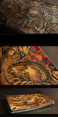 Cool Handmade Tooled Leather Black Skull Clutch Wallet Wristlet Bag Clutch Purse For Men - iwalletsmen
