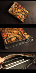 Cool Handmade Tooled Leather Tan Floral Clutch Wallet Wristlet Bag Clutch Purse For Men - iwalletsmen