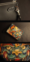 Cool Handmade Tooled Leather Black Skull Clutch Wallet Wristlet Bag Clutch Purse For Men - iwalletsmen