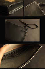 Cool Handmade Tooled Leather Tan Chinese Lion Clutch Wallet Wristlet Bag Clutch Purse For Men - iwalletsmen