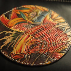 Cool Handmade Tooled Leather Floral Skull Clutch Wallet Wristlet Bag Clutch Purse For Men - iwalletsmen
