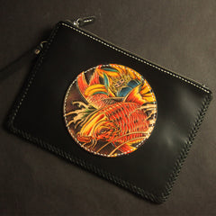 Cool Handmade Tooled Leather Floral Skull Clutch Wallet Wristlet Bag Clutch Purse For Men - iwalletsmen