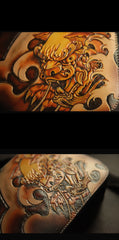 Cool Handmade Chinese Lion Tooled Leather Small Postman Bag Messenger Bag Courier Bag For Men - iwalletsmen