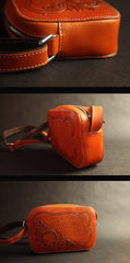 Cool Handmade Chinese Lion Tooled Leather Small Postman Bag Messenger Bag Courier Bag For Men - iwalletsmen