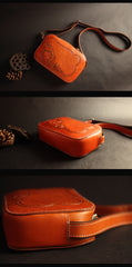 Cool Handmade Chinese Lion Tooled Leather Small Postman Bag Messenger Bag Courier Bag For Men - iwalletsmen