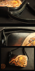 Cool Handmade Chinese Lion Tooled Leather Small Postman Bag Messenger Bag Courier Bag For Men - iwalletsmen