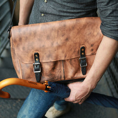 Cool Handmade Vintage Leather Mens Messenger Bags Shoulder Bag for men - iwalletsmen