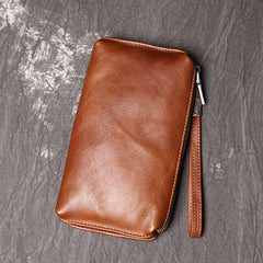 Cool Leather Black Long Wallet for Men Vintage Brown Zipper Clutch Wristlet Wallet for Men - iwalletsmen