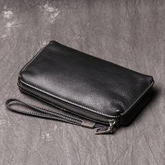Cool Leather Black Long Wallet for Men Vintage Brown Zipper Clutch Wristlet Wallet for Men - iwalletsmen