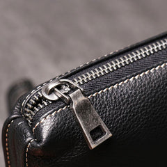 Cool Leather Black Long Wallet for Men Vintage Brown Zipper Clutch Wristlet Wallet for Men - iwalletsmen