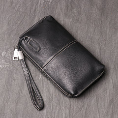 Cool Leather Black Long Wallet for Men Vintage Brown Zipper Clutch Wristlet Wallet for Men - iwalletsmen
