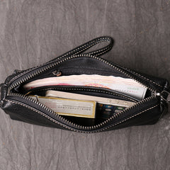 Cool Leather Black Long Wallet for Men Vintage Brown Zipper Clutch Wristlet Wallet for Men - iwalletsmen