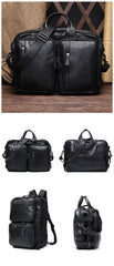Cool Leather Black Mens Large Brown Travel Backpack 14inch Dark Brown Briefcase Backpack Laptop Backpack for Men - iwalletsmen