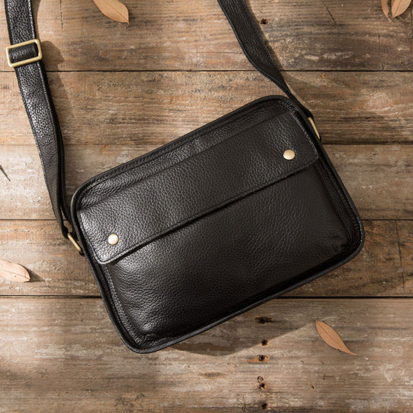 Cool Leather Black Mens Messenger Bag Vintage Shoulder Bag  for Men - iwalletsmen