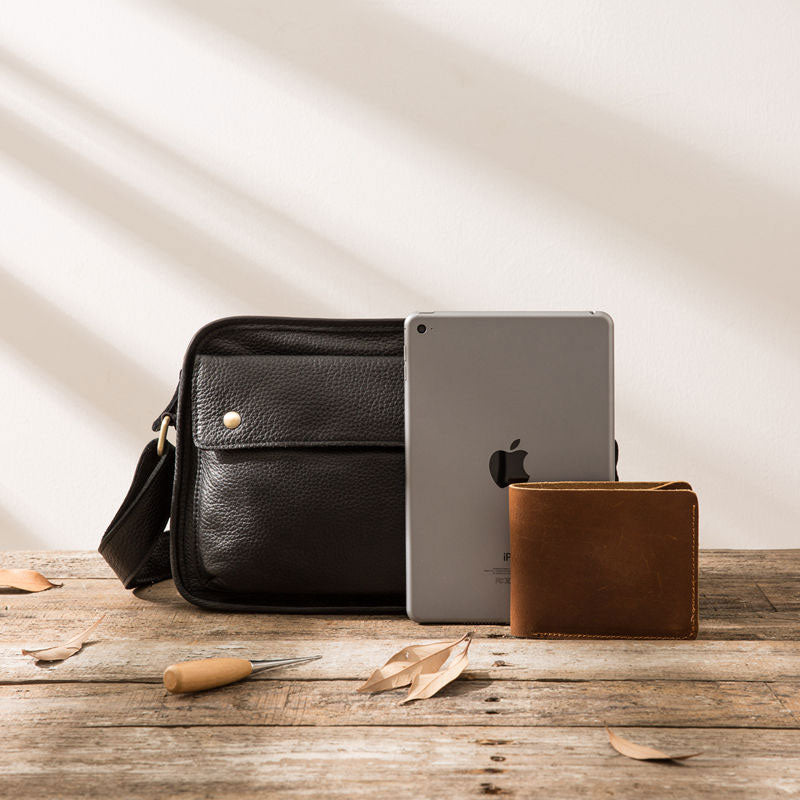 Cool Leather Black Mens Messenger Bag Vintage Shoulder Bag  for Men - iwalletsmen