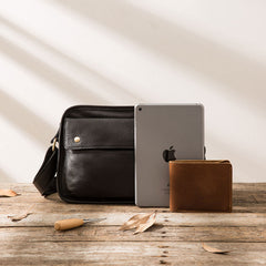 Cool Leather Black Mens Messenger Bag Vintage Shoulder Bag  for Men - iwalletsmen