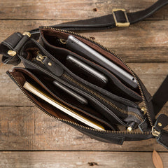 Cool Leather Black Mens Messenger Bags Vintage Shoulder Bags  for Men - iwalletsmen