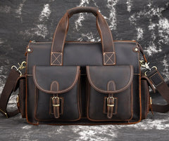 Cool Leather Briefcase 14inch Laptop Handbag Work Bag Travel Bag For Men - iwalletsmen
