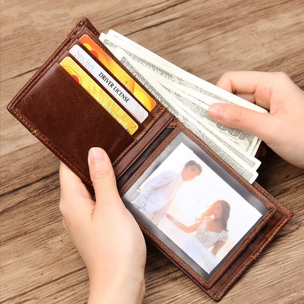 Cool Leather Brown Men's Business Zipper billfold Small Wallet Black Bifold Wallet Card Wallet For Men - iwalletsmen