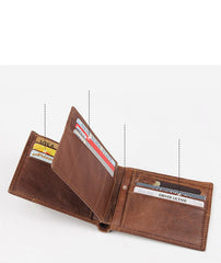 Cool Leather Brown Men's Business Zipper billfold Small Wallet Black Bifold Wallet Card Wallet For Men - iwalletsmen