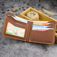 Cool Leather Brown Men's Small Wallet billfold Bifold Wallet Front Pocket Wallet For Men - iwalletsmen