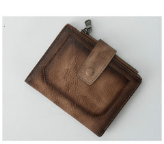 Cool Leather Brown Men's Zipper billfold Small Wallet Bifold Wallet Multi-Card Wallet For Men - iwalletsmen