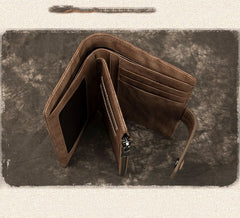 Cool Leather Brown Men's Zipper billfold Small Wallet Bifold Wallet Multi-Card Wallet For Men - iwalletsmen
