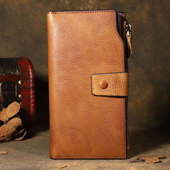 Cool Brown Leather Mens Long Wallet Gray Buckled Long Wallet Bifold Clutch Wallet for Men - iwalletsmen