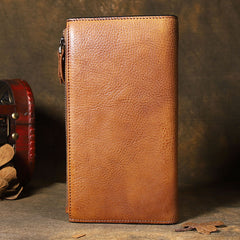 Cool Brown Leather Mens Long Wallet Gray Buckled Long Wallet Bifold Clutch Wallet for Men - iwalletsmen