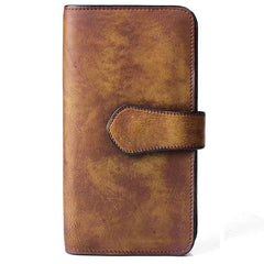 Cool Brown Leather Mens Long Wallet Buckled Long Wallet Trifold Gray Clutch Wallet for Men - iwalletsmen