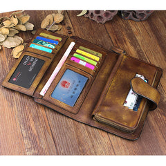 Cool Brown Leather Mens Long Wallet Buckled Long Wallet Trifold Gray Clutch Wallet for Men - iwalletsmen