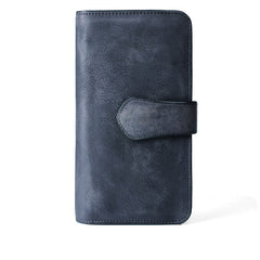 Cool Brown Leather Mens Long Wallet Buckled Long Wallet Trifold Gray Clutch Wallet for Men - iwalletsmen