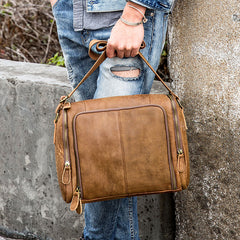 Cool Leather Brown Mens Messenger Bags Vintage Shoulder Bag  for Men - iwalletsmen